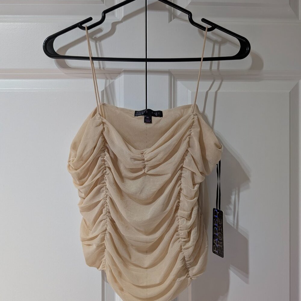 NWT Cream Mesh Ruched Crop Top Size XL